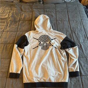 Adidas Gray Climalite Hoodie with Modern Skull on back New